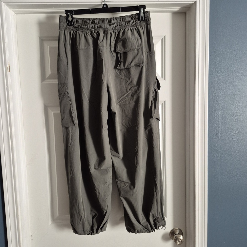 Apana Pants Womens Large Green Gray Cargo Wide Leg Baggy Parachute Stretch - Picture 2 of 11